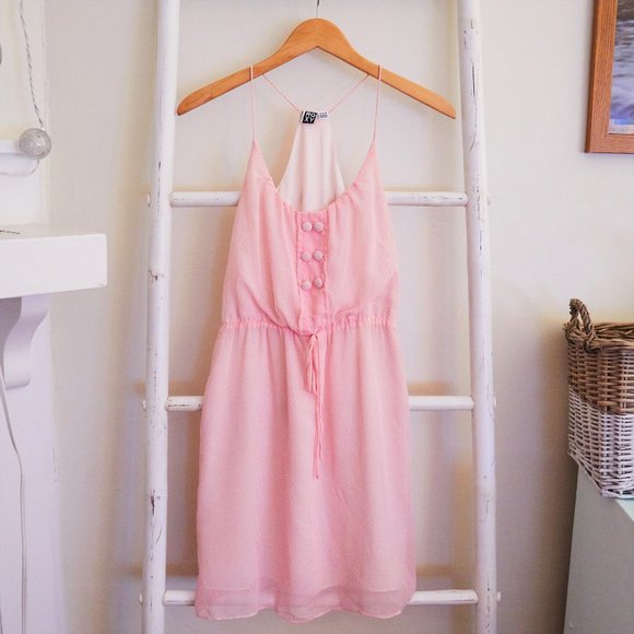 Roxy Pink and White Buttoned Strappy Sundress - Picture 1 of 2
